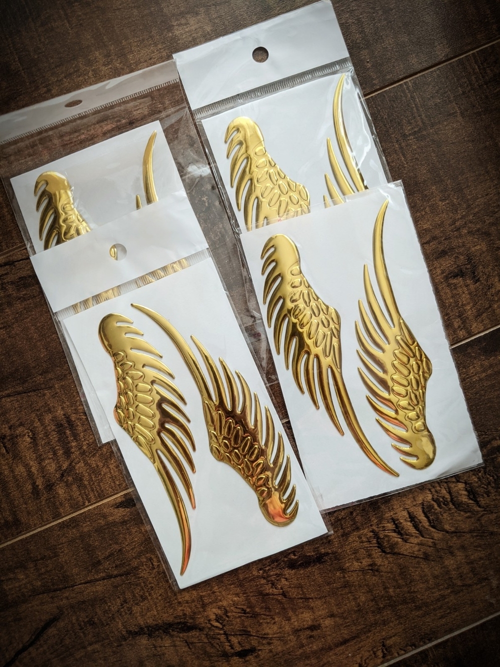 (7/$25) Gold Wing Stickers - Metallic Angel Wing Decals (Set)